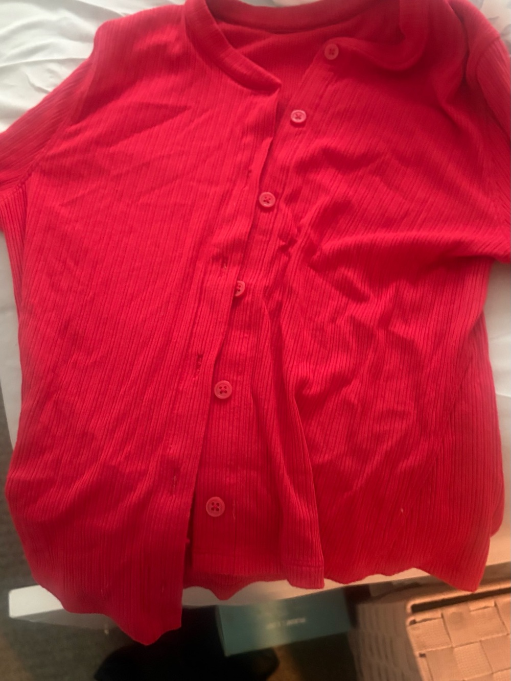 lululemon athletica Red Ribbed Button-Down Shirt NWOT